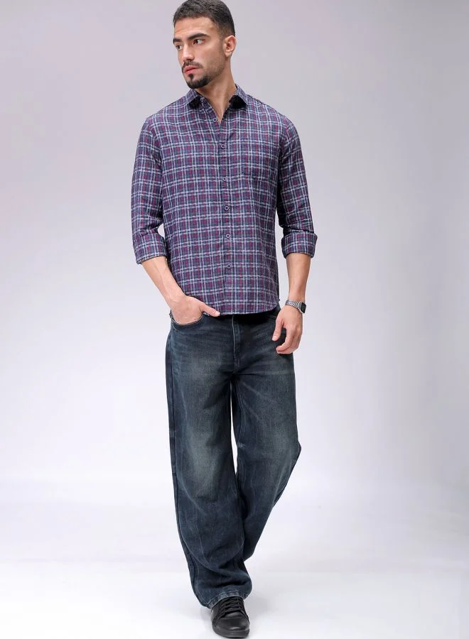 ذا انديان كراج كو Men Slim Fit Checkered Full Sleeves Cutaway Collar Casual Shirt