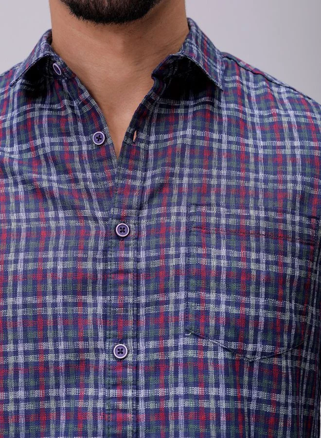 ذا انديان كراج كو Men Slim Fit Checkered Full Sleeves Cutaway Collar Casual Shirt