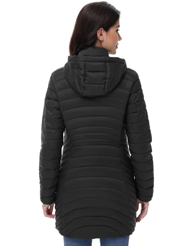 MIDNIGHTSUN Women’s Packable Puffer Jacket Lightweight Puffer Coat Mid-length Hooded Warm Winter Puffy Jacket (Black, M) - Image 3