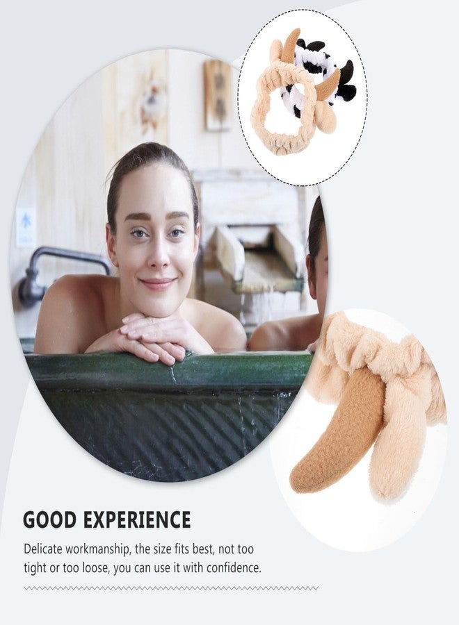 PACKOVE 2 Pcs Animal Face Wash and Hair Bundle Facial Spa Headband Face Wash Head Wrap Cow Headband Devil Horns Cosmetic Coral Fleece Hair Band Flannel Ear Trumpet Miss - Image 5
