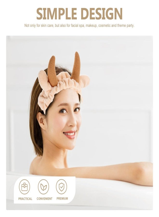 PACKOVE 2 Pcs Animal Face Wash and Hair Bundle Facial Spa Headband Face Wash Head Wrap Cow Headband Devil Horns Cosmetic Coral Fleece Hair Band Flannel Ear Trumpet Miss - Image 4