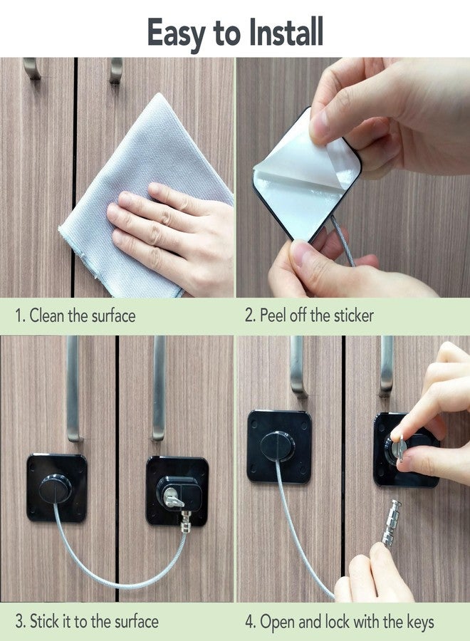 Moonybaby Freezer Lock 2 Packs, Fridge Lock with Steel Wire Protection, Easy to Use and Install, Fridge Locks for Kids, Fridge Locks with Key Surface-Friendly, Refrigerator Lock, Black - Image 3