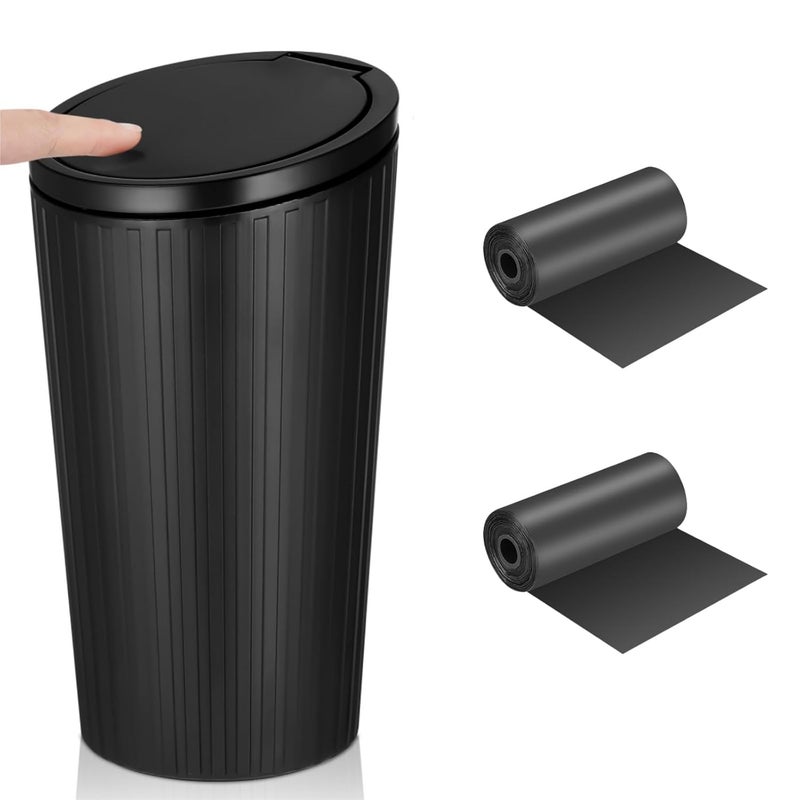 Yimomoyi Car Trash Can with Lid - Leakproof Vehicle Garbage Can with 4 Trash Bags, Black - Image 1