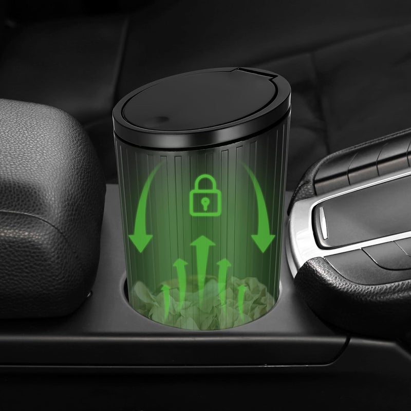 Yimomoyi Car Trash Can with Lid - Leakproof Vehicle Garbage Can with 4 Trash Bags, Black - Image 5