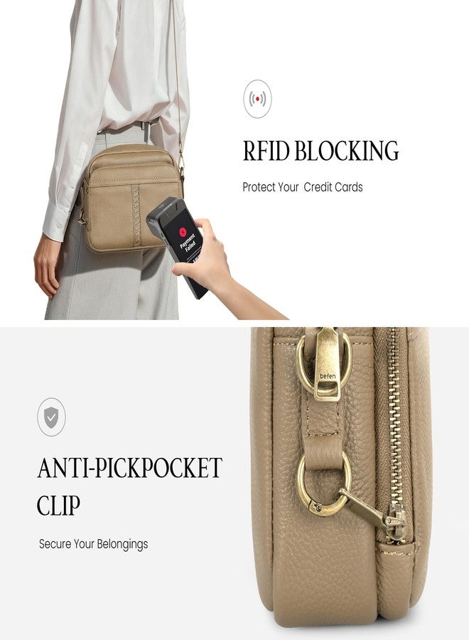 befen Geniune Leather Crossbody Bag for Women Travel Anti Theft Purse and Hangbags with Built in RFID Wallet, Taupe, One Size - Image 5