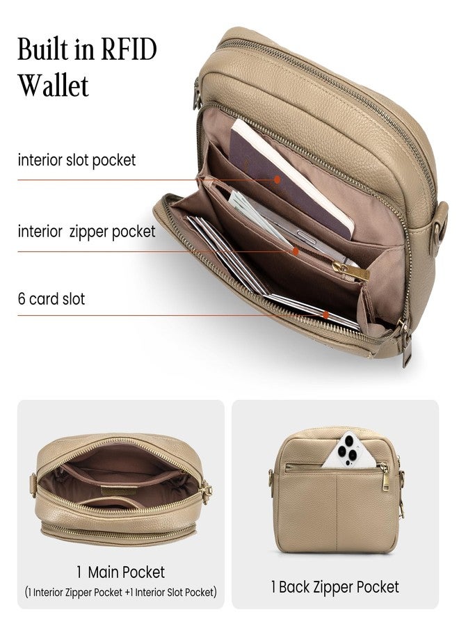 befen Geniune Leather Crossbody Bag for Women Travel Anti Theft Purse and Hangbags with Built in RFID Wallet, Taupe, One Size - Image 4