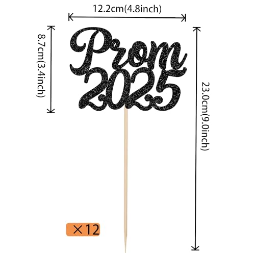 Rsstarxi 12 Pack Prom 2025 Graduation Party Decorations, Black Centerpieces, Class of 2025 Grad Table Toppers - Image 2