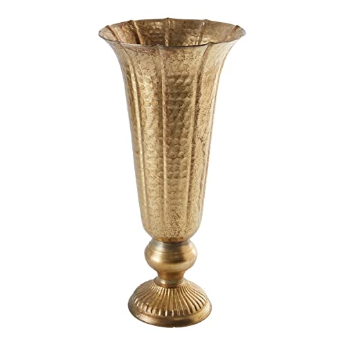 Distressed Gold Metal Compote Bowl  Gold Compote Vase l Lita Metal Vase l Indoor and Outdoor Compote for Any Event Decoration 65x 14 Gold Flute 72020