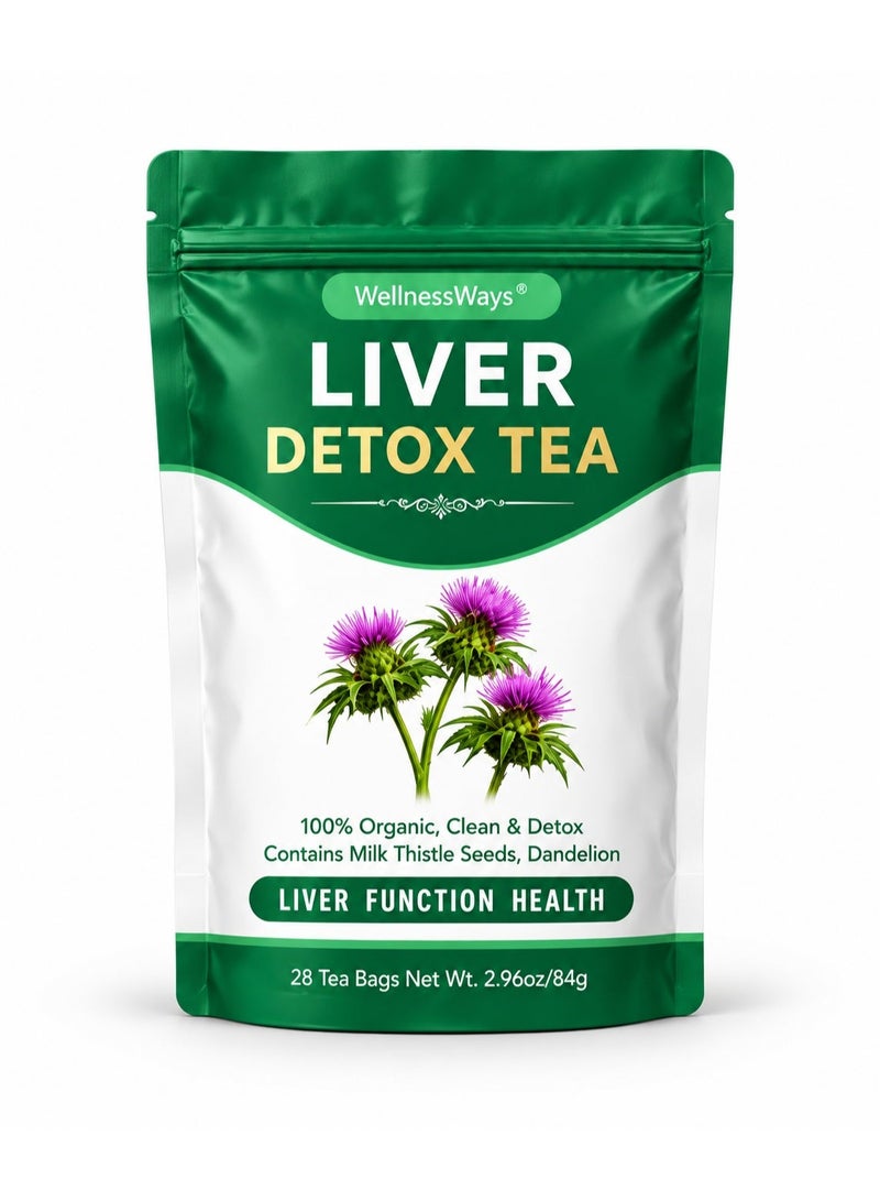 WelnessWays Liver Detox Herbal Tea – 28 Tea Bags, 84g, Herbal Blend with Milk Thistle Seeds & Dandelion, 100% Organic Tea - Image 1