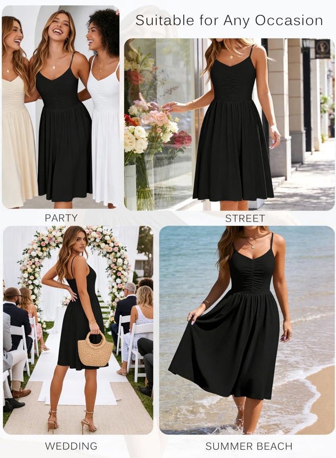 YATHON Casual Dresses for Women Sleeveless Cotton Summer Beach Dress A Line Spaghetti Strap Sundresses with Pockets, Black, M - Image 4