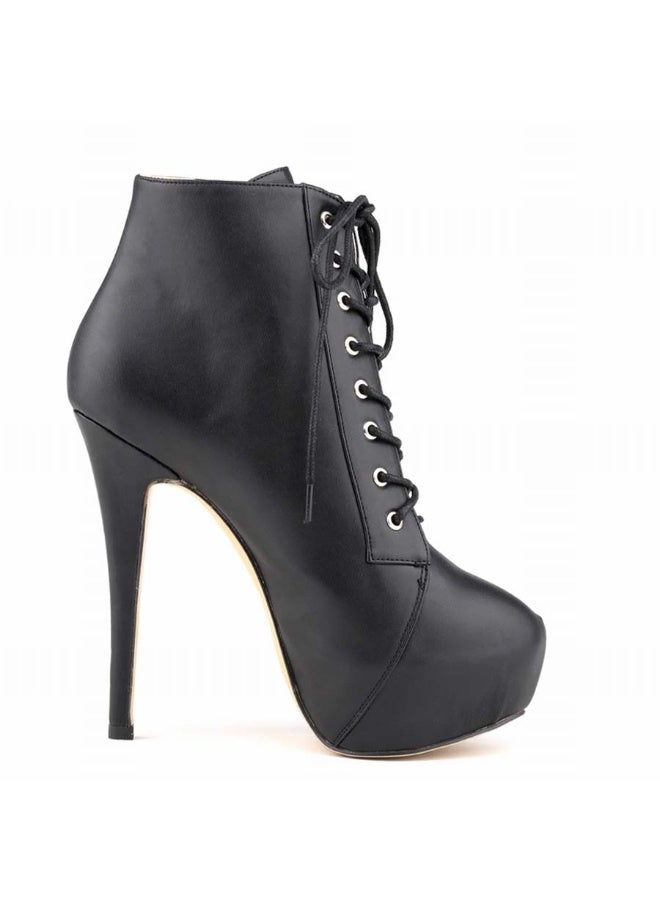 Loquat Autumn/Winter Platform Ultra High Stiletto Lace-Up Boots 14cm Black  - Image 1