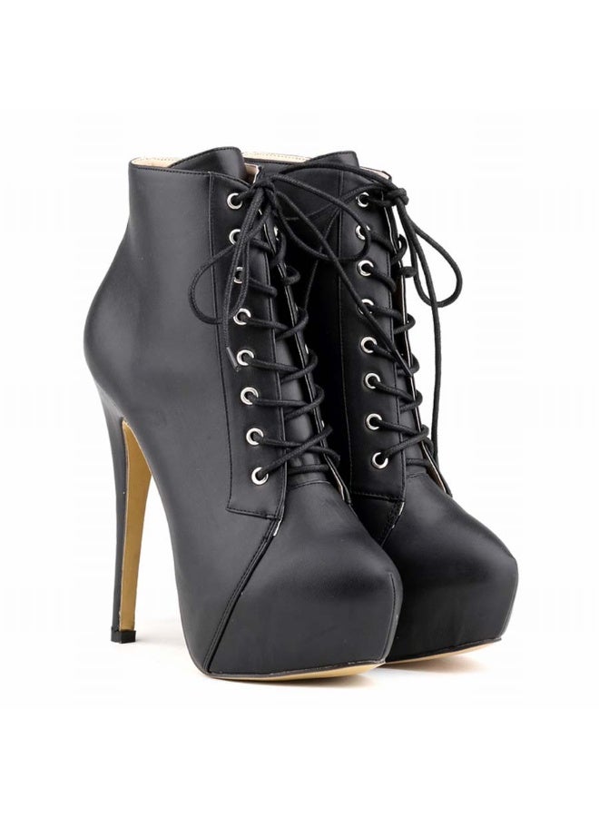 Loquat Autumn/Winter Platform Ultra High Stiletto Lace-Up Boots 14cm Black  - Image 3
