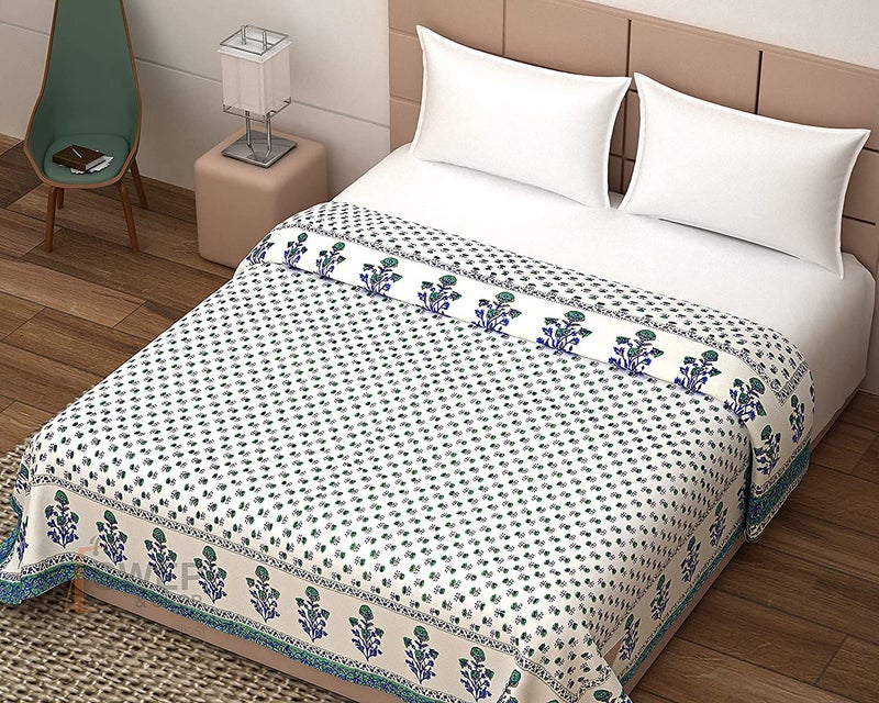 Hopee Shop 210 TC Cotton Jaipuri Floral Print Double Bed Light Weight Rajasthani Traditional Razai Blue White King - Image 1