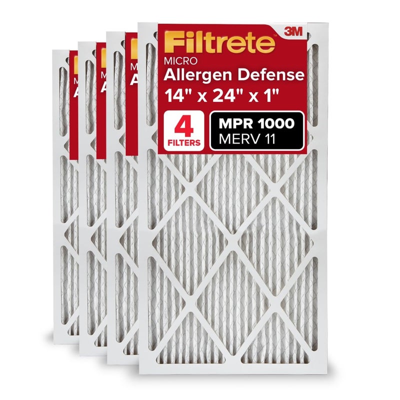 Filtrete 14x24x1 AC Furnace Air Filter MERV 11 MPR 1000 Micro Allergen Defense 3Month Pleated 1Inch Electrostatic Air Cleaning Filter 4 Pack Actual Size 1381 x 2381 x 081 in