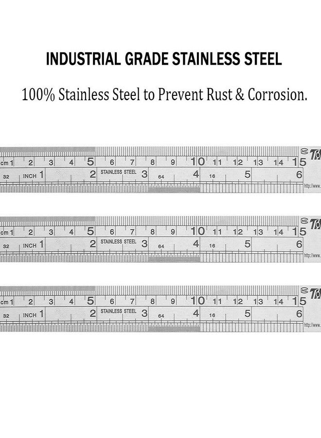 ZZTX Ruler Metal Straight Edge Stainless Steel Ruler 6 Inch Ruler Set Rulers Bulk 12 Pack - Image 2