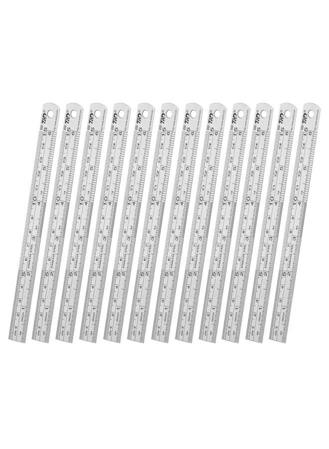 ZZTX Ruler Metal Straight Edge Stainless Steel Ruler 6 Inch Ruler Set Rulers Bulk 12 Pack - Image 1