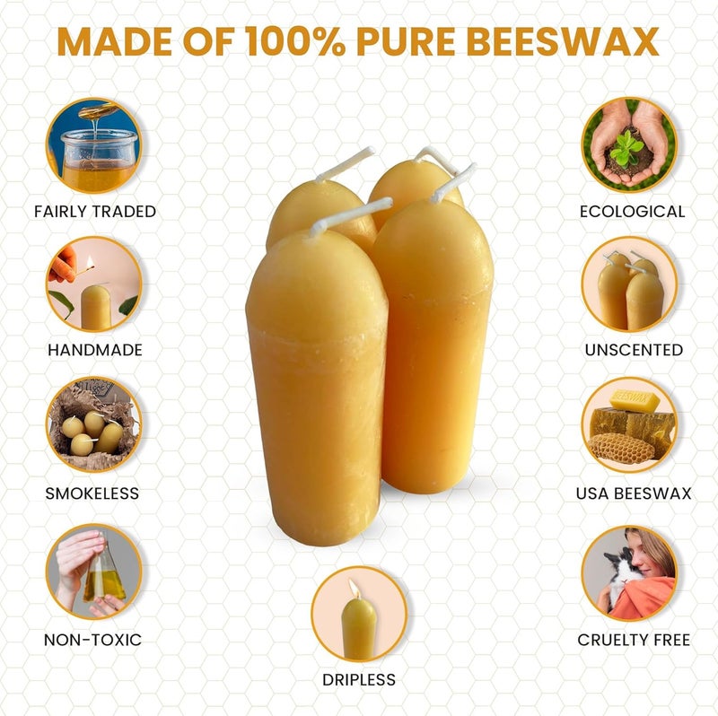 Bee The Light BeeTheLight Beeswax Lantern Candles (3.5" x 1.25") - Smokeless Unscented Candle - 12 Hours Burn Time Each - Pure Beeswax Candle - Handmade Camping Candle for Lanterns & Chandeliers - Pack of 24 - Image 4