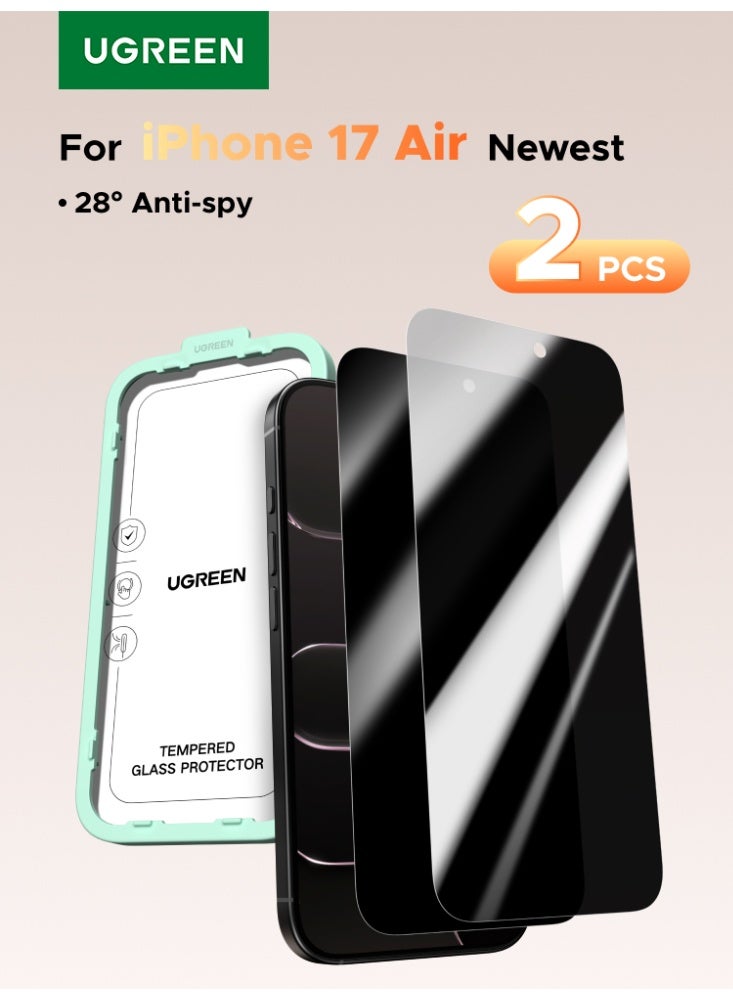 Ugreen 2-Pack iPhone 17 Air Privacy Screen Protector 6.5 Inch Face ID Supported Easy Installation Anti-Spy & Privacy Protection Anti-Fingerprint & Bubble Free, Case Friendly 9H Tempered Glass black