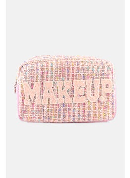 OMG Accessories Women Textured Cosmetic Bag, Pink  - Image 1