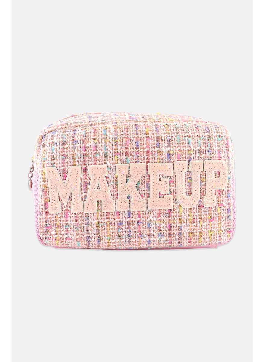 OMG Accessories Women Textured Cosmetic Bag, Pink  - Image 1
