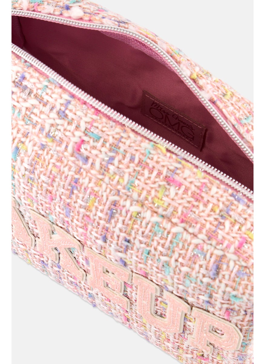 OMG Accessories Women Textured Cosmetic Bag, Pink  - Image 2