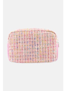 OMG Accessories Women Textured Cosmetic Bag, Pink  - Image 3