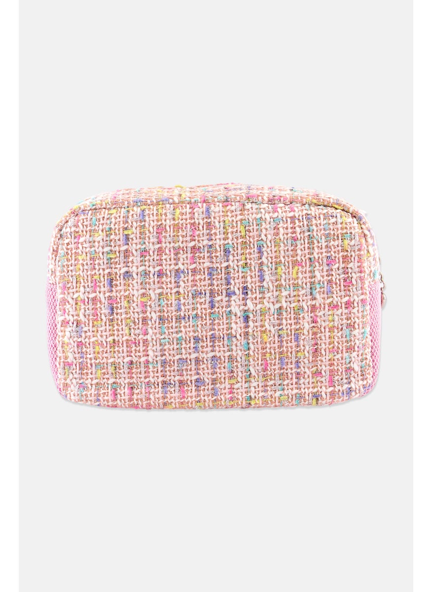 OMG Accessories Women Textured Cosmetic Bag, Pink  - Image 3