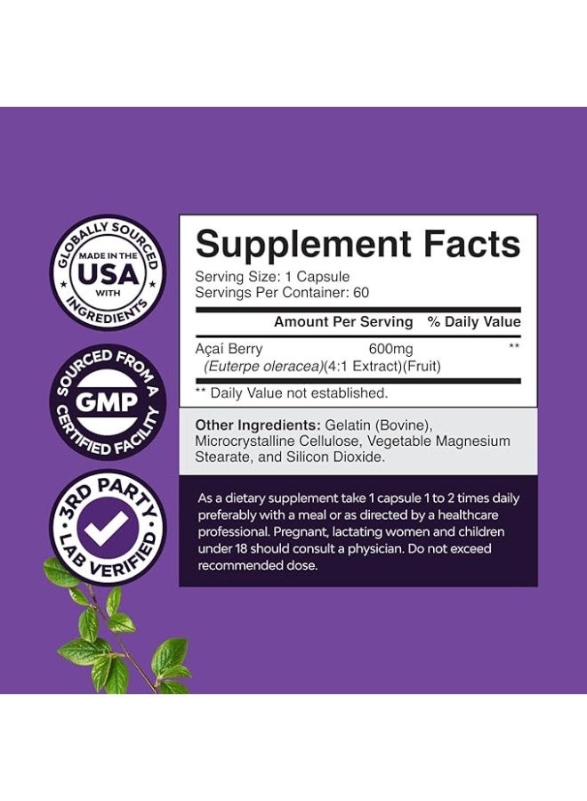 Natures Craft Acai Berry Capsules Antioxidant Supplement -  Memory Supplement for Brain Health - Image 2