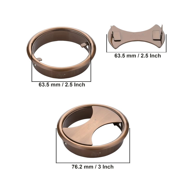 Axtry Axtry 25 Inch Stainless Steel Cable Manager Cable Hole Cover Grommet Wire Cable Organiser Manager Rose Gold Finish Pack of 3  - Image 3