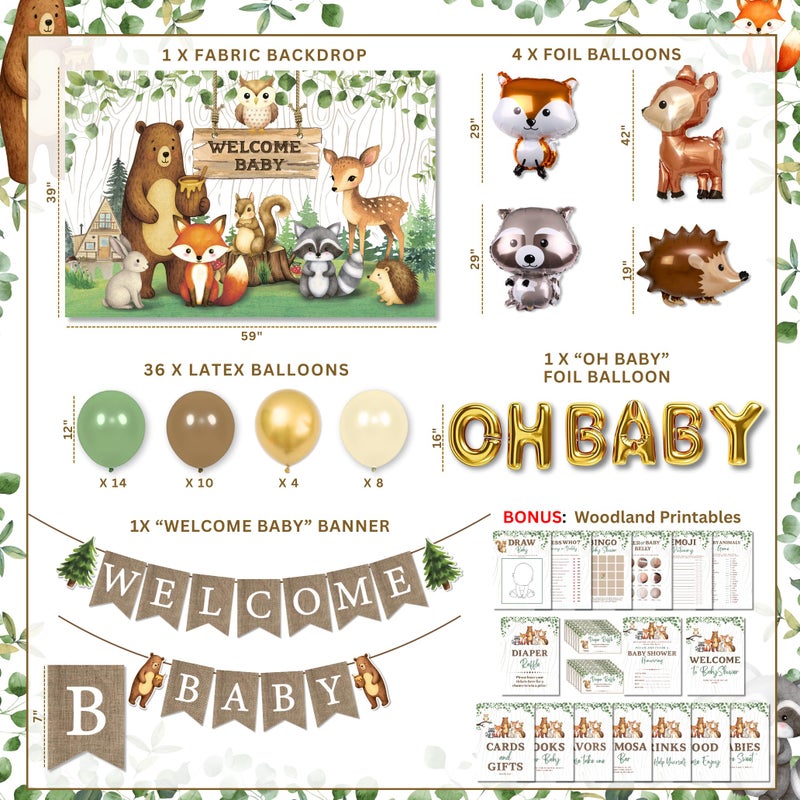 RainMeadow Premium Woodland Animal Baby Shower Decorations - Forest Animal Theme Kit for Boy or Girl with Backdrop, Balloons, Banners, Tablecloth - Image 5