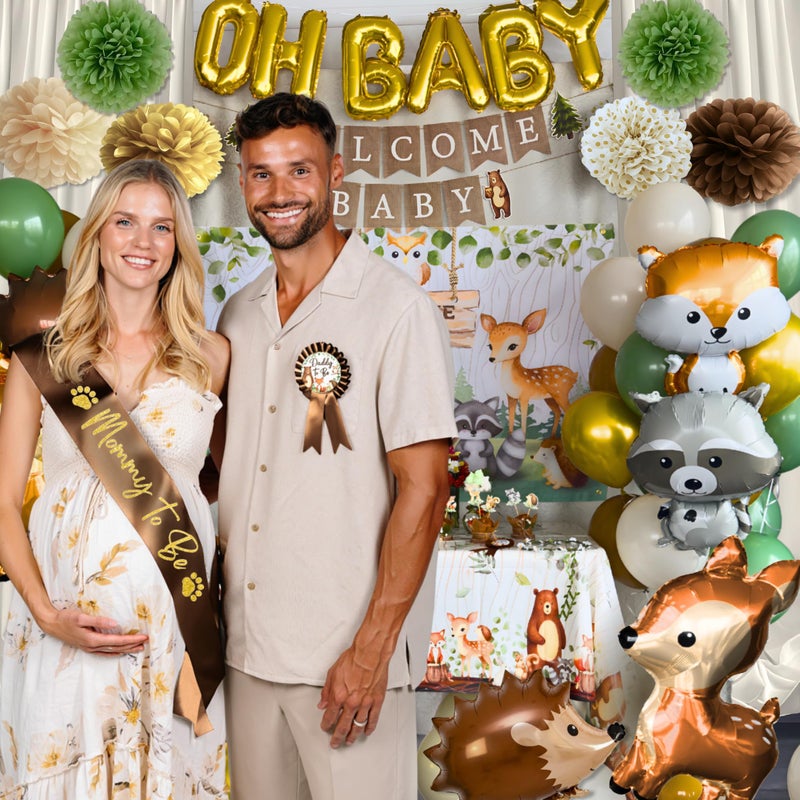 RainMeadow Premium Woodland Animal Baby Shower Decorations - Forest Animal Theme Kit for Boy or Girl with Backdrop, Balloons, Banners, Tablecloth - Image 3