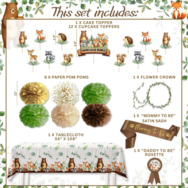 RainMeadow Premium Woodland Animal Baby Shower Decorations - Forest Animal Theme Kit for Boy or Girl with Backdrop, Balloons, Banners, Tablecloth - Image 4