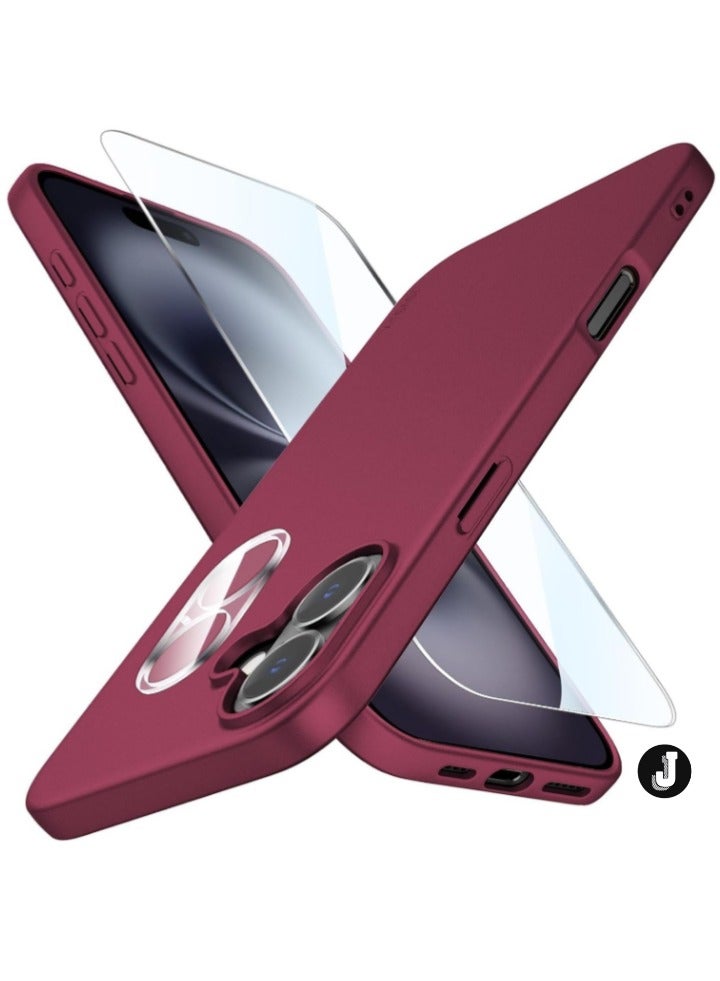 JAJEEK "iPhone 16 Wine Red Case – Ultra-Thin Matte Cover with Camera Lens and Screen Protectors, Light Soft Touch, Shockproof Design" - Image 1
