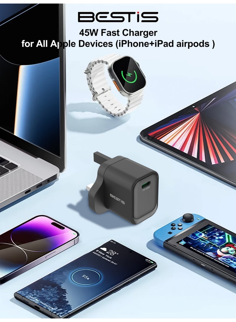بيستيس  شاحن حائط USB-C GaN بقدرة 45 واط، شحن سريع فائق 2.0 مع PPS و PD 3.0، متوافق مع Samsung Galaxy S25 / S24 Ultra / S23 و iPhone 16 / 15 و iPad - Image 2