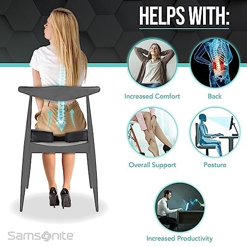 Samsonite Memory Foam Seat Cushion – Ergonomic Cushion for Office Chair, Tailbone Pressure Pad, Coccyx Support for Sciatica, Supportive Seat for Car, Desk, and Gaming Chairs, Black - Image 5