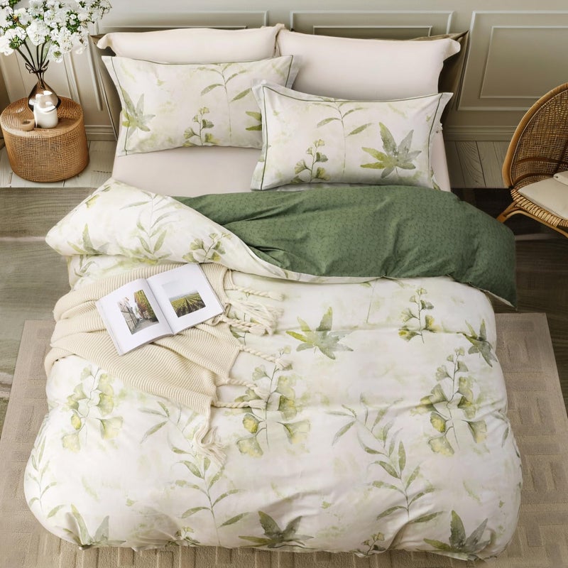 OAITE Duvet Cover Set King Size Floral Pattern 500 Thread Count Ultra Soft 100% Cotton Duvet Cover Sets 3-PC, Breathable Duvet Cover with Zipper Closure & Corner Ties - Image 3