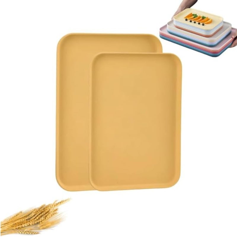 WE-CEF WE - CEF Wheat Straw Trays for Food Serving Rectangular Serving Platters Parties,and Weddings Sturdy & Reusable Buffet Trays for Restaurants (Yellow 2-25+38 CM) - Image 1