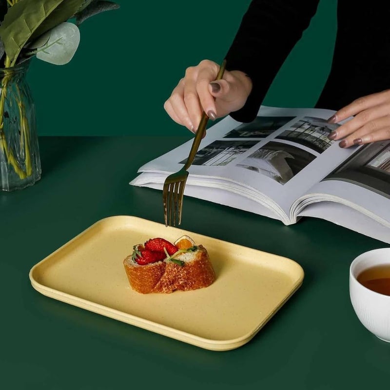 WE-CEF WE - CEF Wheat Straw Trays for Food Serving Rectangular Serving Platters Parties,and Weddings Sturdy & Reusable Buffet Trays for Restaurants (Yellow 2-25+38 CM) - Image 4