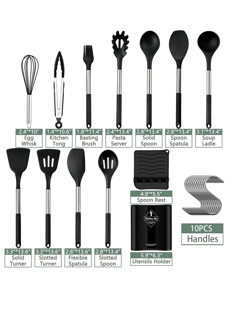 Arabest Silicone Cooking Utensil Set, Chef Kitchen Utensils 13pcs Set Non-stick Heat Resistan BPA-Free Stainless Steel Handle Tools Whisk - Grey  - Image 2