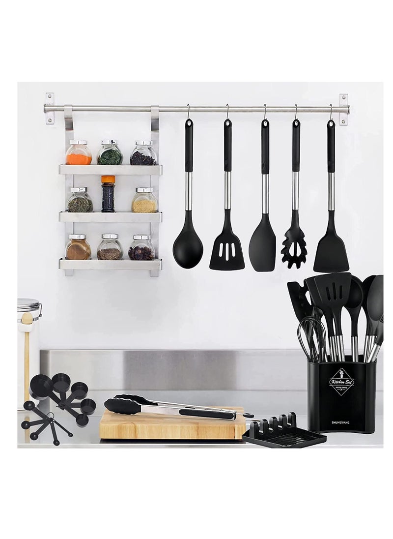 Arabest - Silicone Cooking Utensil Set, Chef Kitchen Utensils 13pcs Set Non-stick Heat Resistan BPA-Free Stainless Steel Handle Tools Whisk - Grey - Image 1