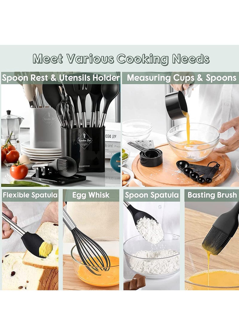 Arabest Silicone Cooking Utensil Set, Chef Kitchen Utensils 13pcs Set Non-stick Heat Resistan BPA-Free Stainless Steel Handle Tools Whisk - Grey  - Image 4