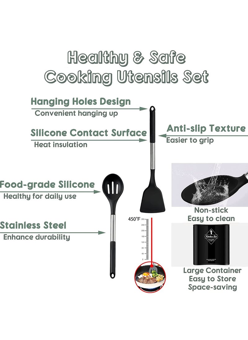 Arabest Silicone Cooking Utensil Set, Chef Kitchen Utensils 13pcs Set Non-stick Heat Resistan BPA-Free Stainless Steel Handle Tools Whisk - Grey  - Image 3