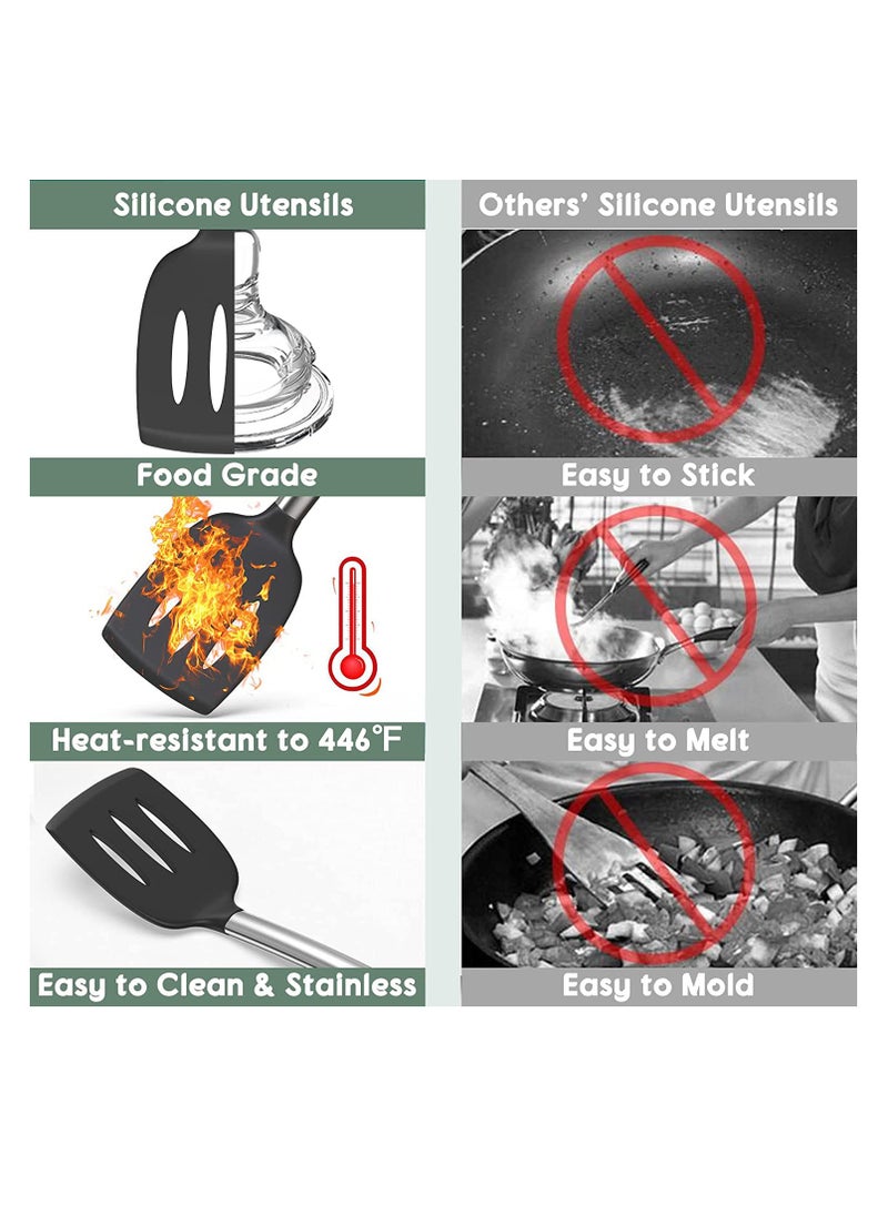 Arabest - Silicone Cooking Utensil Set, Chef Kitchen Utensils 13pcs Set Non-stick Heat Resistan BPA-Free Stainless Steel Handle Tools Whisk - Grey - Image 1