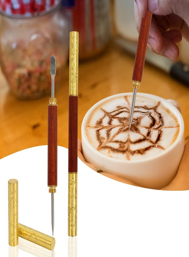 CaLeQi Latte Art Pen 1Pcs,Stainless Steel and Brass with Rosewood Handle of Tools - Barista Tools for Art on Latte,Cappuccino,Espresso - Perfect Coffee Accessories for Coffee Bar - Image 1