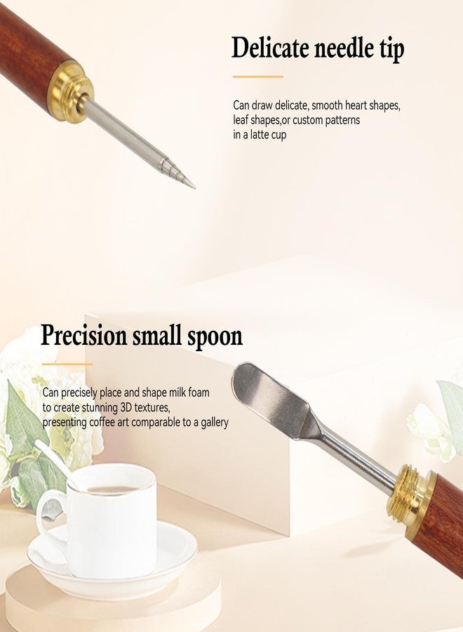 CaLeQi Latte Art Pen 1Pcs,Stainless Steel and Brass with Rosewood Handle of Tools - Barista Tools for Art on Latte,Cappuccino,Espresso - Perfect Coffee Accessories for Coffee Bar - Image 3