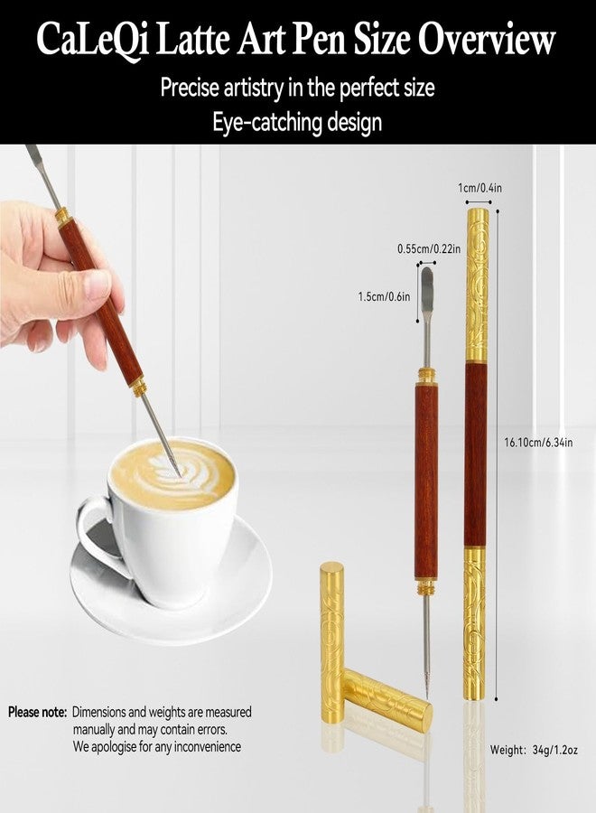 CaLeQi Latte Art Pen 1Pcs,Stainless Steel and Brass with Rosewood Handle of Tools - Barista Tools for Art on Latte,Cappuccino,Espresso - Perfect Coffee Accessories for Coffee Bar - Image 2