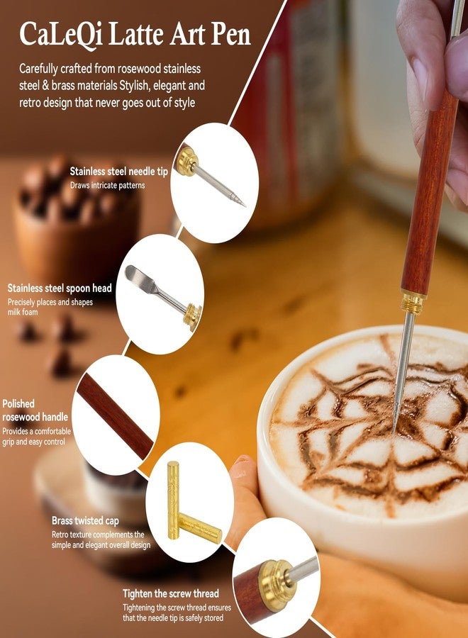 CaLeQi Latte Art Pen 1Pcs,Stainless Steel and Brass with Rosewood Handle of Tools - Barista Tools for Art on Latte,Cappuccino,Espresso - Perfect Coffee Accessories for Coffee Bar - Image 4