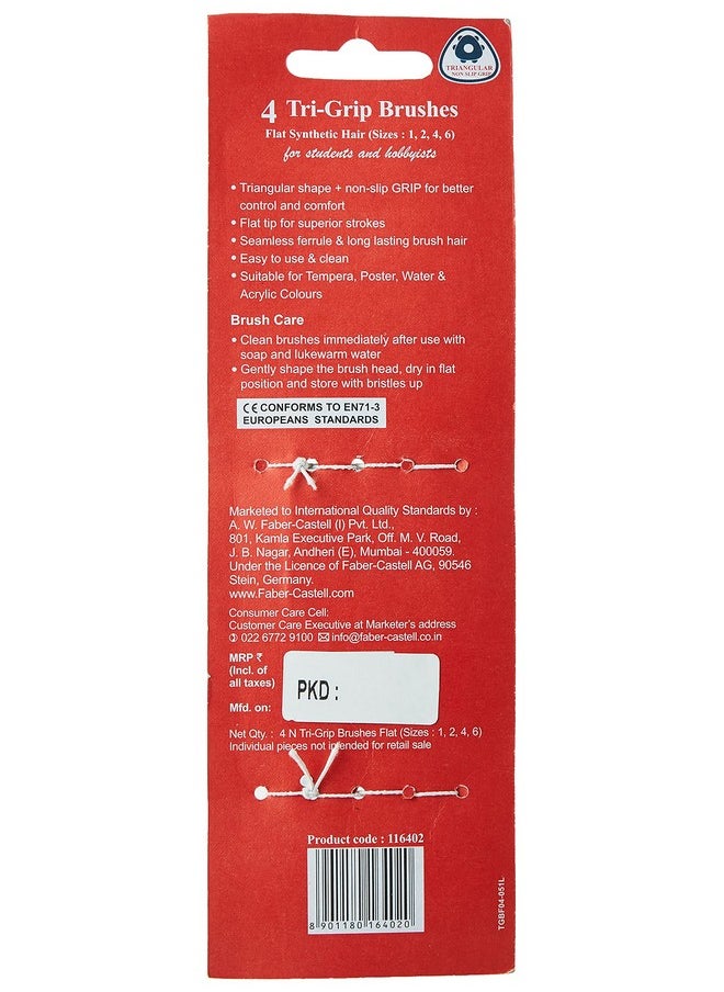 FABER-CASTELL - Faber-Castell Tri-Grip Brush - Flat, Pack of 4 (Assorted) - Image 1