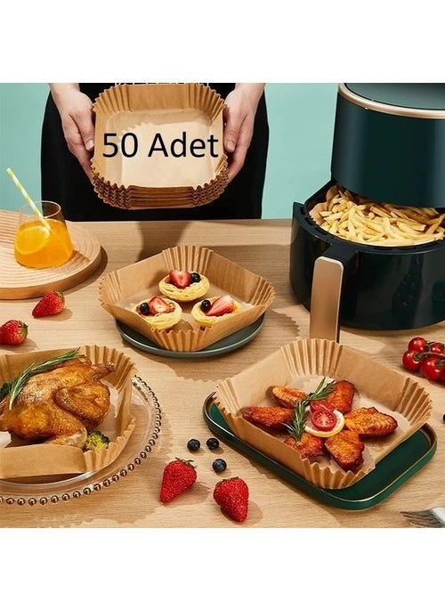 Tamu Airfryer Baking Paper 50 Pieces Air Fryer Square Model Baking Paper Airfryer Oil-Free Fryer  - Image 1