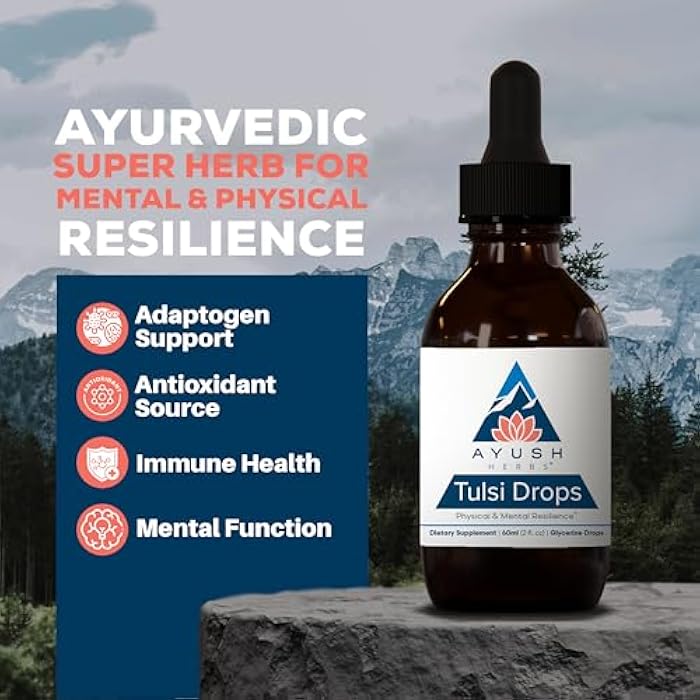 Ayush Herbs Tulsi Drops - Alcohol-Free Tulsi Drops, Holy Basil Gylcerite, Natural Immune-Support Drops for Kids & Adults, Calm & Focus Booster - 2 Fl Oz (80 Servings) - Image 2